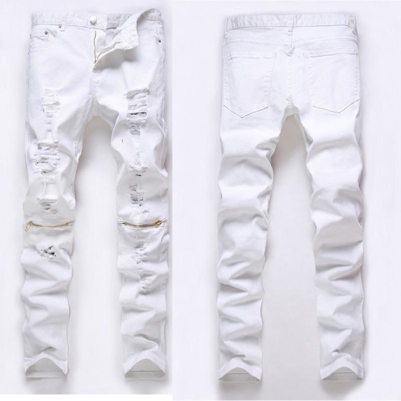 

Men's Jeans 2021 High Street Fashion Brand Ripped Men Loose Zipper Tooling Straight Personality Long Pants, 338white