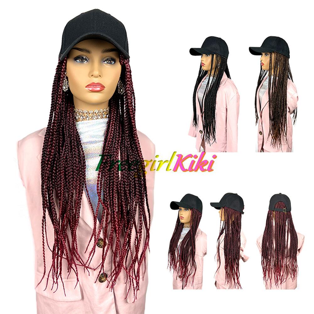 

28 inch Fashion Braid Wig Braided multi Ponytail Twist Braid synthetic Lace frontal wig with hat together, Black