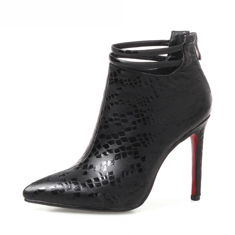 

Women Spring Boots Sexy High Heels Boots Buckle Thin Heel Short Zip Spring Party Shoes 2021 Red Chaussure Femme, As picture