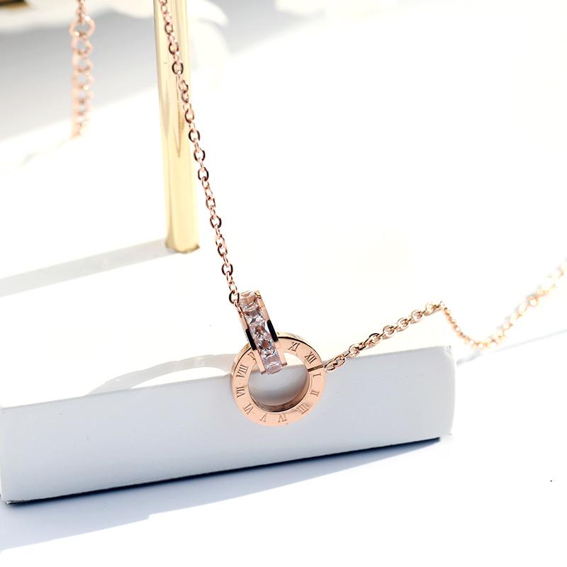 

YUN RUO Rose Gold Silver Color Roman Numerals Zircon Necklace Woman 316L Titanium Steel Fashion Jewelry Never Fade Drop Shipping