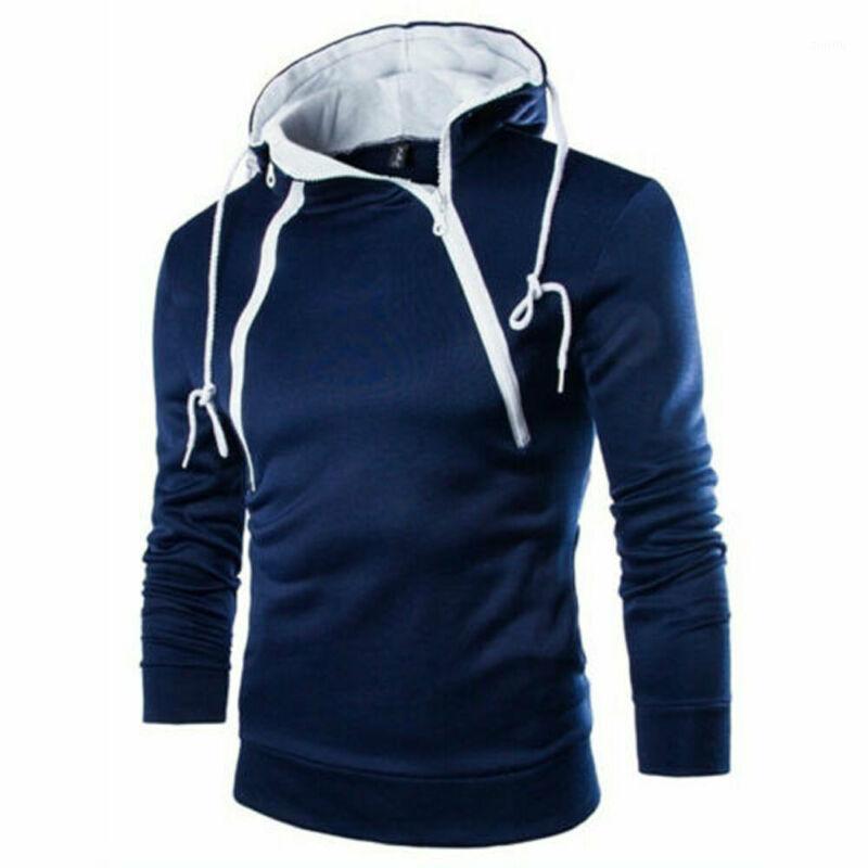 

Men's Hoodies & Sweatshirts Men 2021 Chest Side Double Zipper Tracksuit Sweatshirt Winter Collar Cap Long Sleeves Pullover Hoody Sports Swea, Black