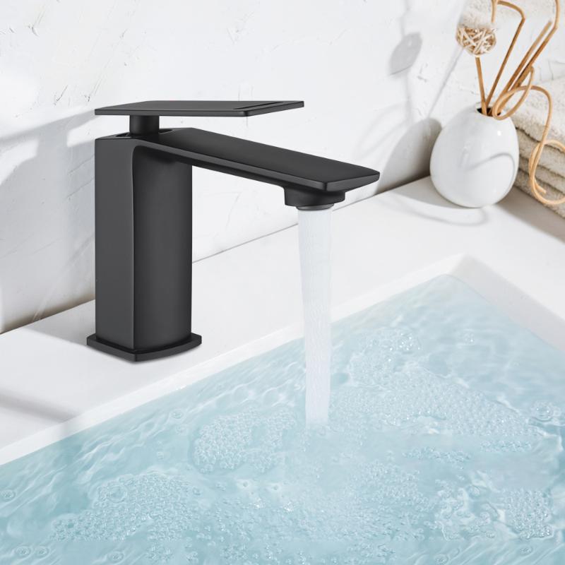 

Black Square Bathroom Sink Faucet Single Handle Basin Faucet Wash Tap Bathroom Toilet Deck Mounted Basin Tap