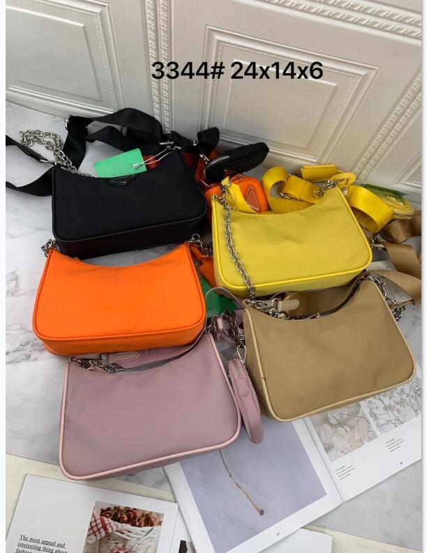 

High quality women 2pcs/set 24CM shoulder bag waterproof canvas Nylon Chest pack lady Tote chains handbags purse messenger crossbody bag, Pink