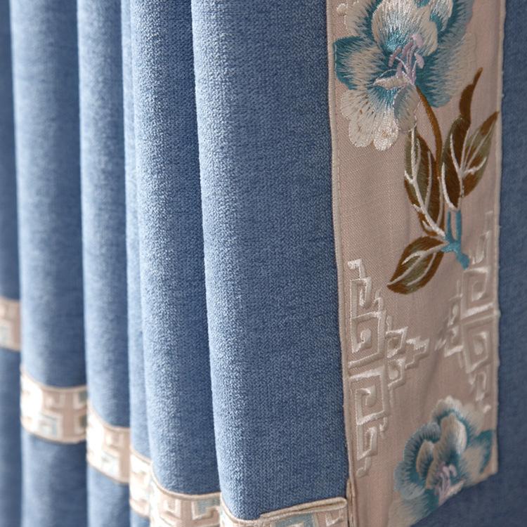 

New Chinese Style Curtains for Living Room Bedroom Fabric Blackout Curtains High-end Embroidered Lace, Curtain 01