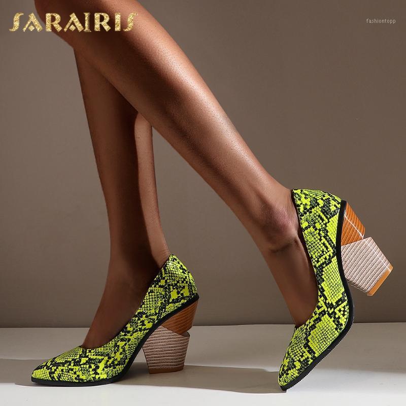 

Sarairis 2020 Plus Size 48 New Design Office Ladies Pumps Woman Shoes Slip On High Heels Snake Veins INS Pumps Female1, Yellow