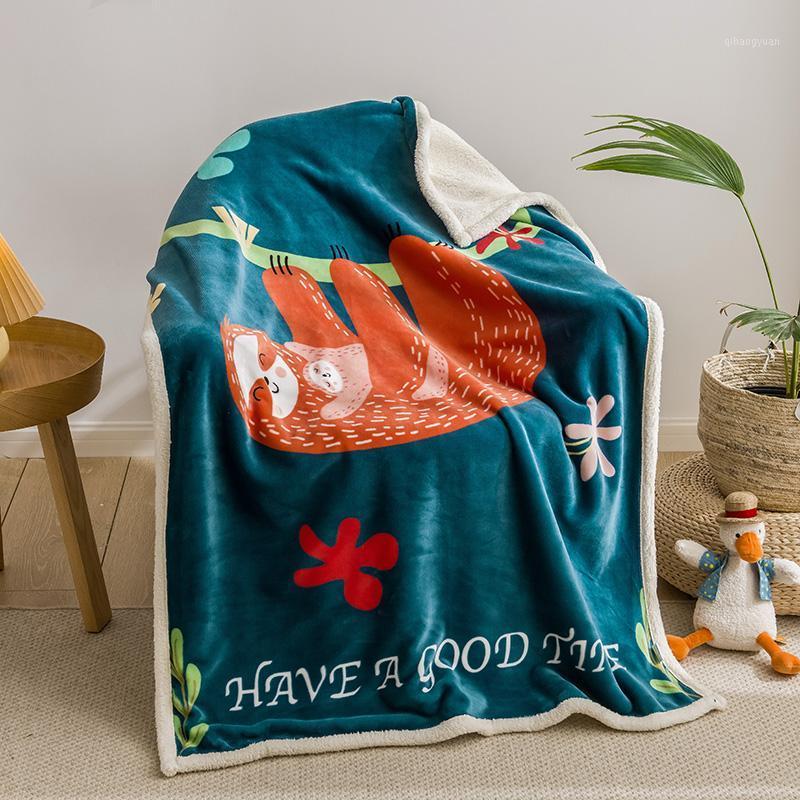 

Winter Thick Double Layer Blanket Throw For Sofa Flannel Lamb Fleece Sherpa Blankets Cartoon Sloth Print Soft Plush Bed Cover1