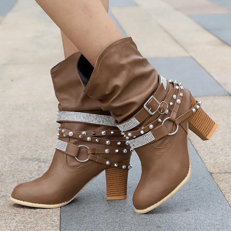 

Big Size 43 In Stock High Heels Women Shoes Vintage Crystals Rivets Western Hollow Out Short Autumn Winter Fashion Punk Boots1, Black