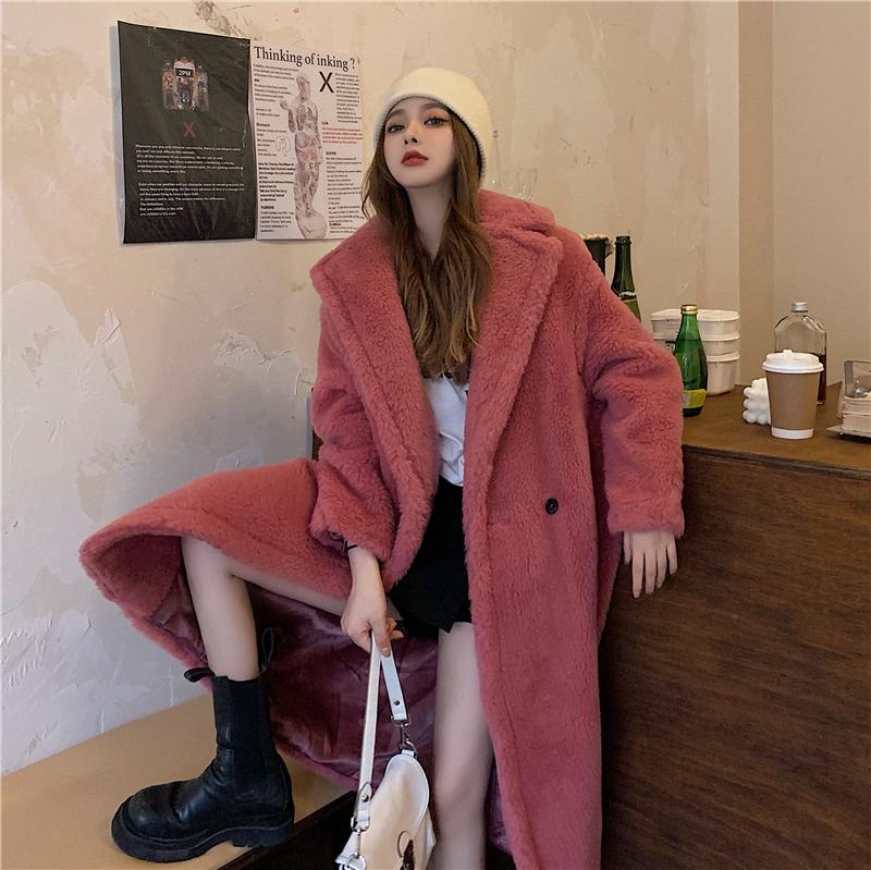 

Long Teddy Bear Jacket Coat Women Winter 2021 Thick Warm Oversized Chunky Outerwear Overcoat Women Faux Lambswool Fur Coats, Brown