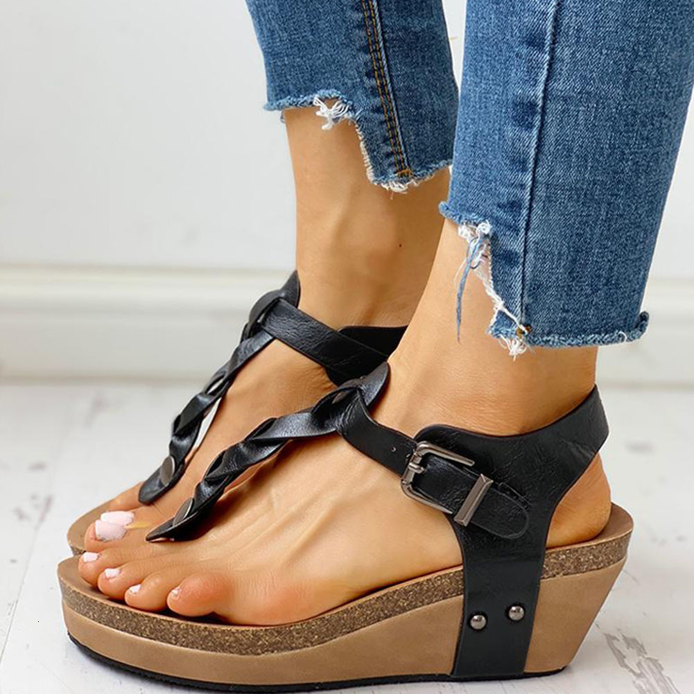

2021 New Summer Fashion Solid Wee Buckle Strap Women Pumps Casual Beach Ladies Plus Size Shoes Sandals 7boa, Grey