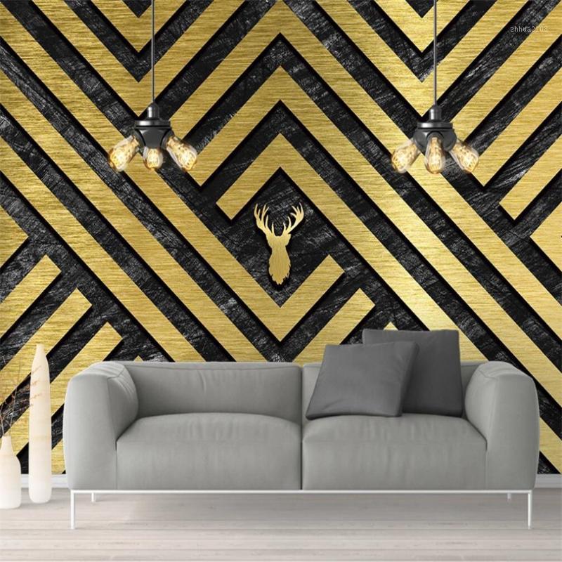 

Dropship Custom Large Wallpaper Mural Golden Gold Foil Geometric Figure Modern Golden Art Background Wall Decoration Painting1, As pic