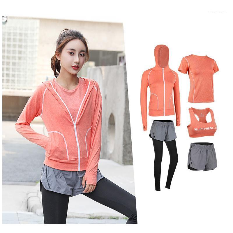 

5Pcs Quick Dry Sportswear Gym Leggings Female T-shirt Costume Fitness Tights Sport Suit Green Top Yoga Set Women's Tracksuit1, Orange 2pcs