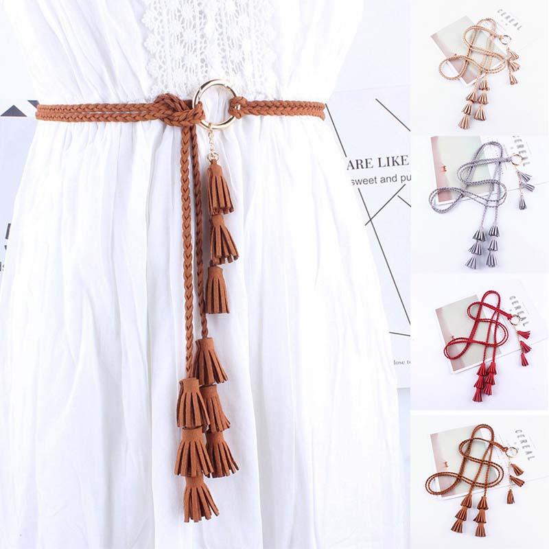 

Tassel Belt Women Thin Waist Rope Fashion Belt Ladies Braided Self Tie Belts, Black