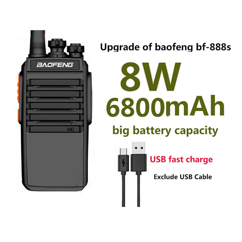 

Walkie talkie Upgrade bf-888s baofeng 8W 6800mah with 400-470MHz UHF radio Comunicador CB Radio Two Way ham hf transceiver