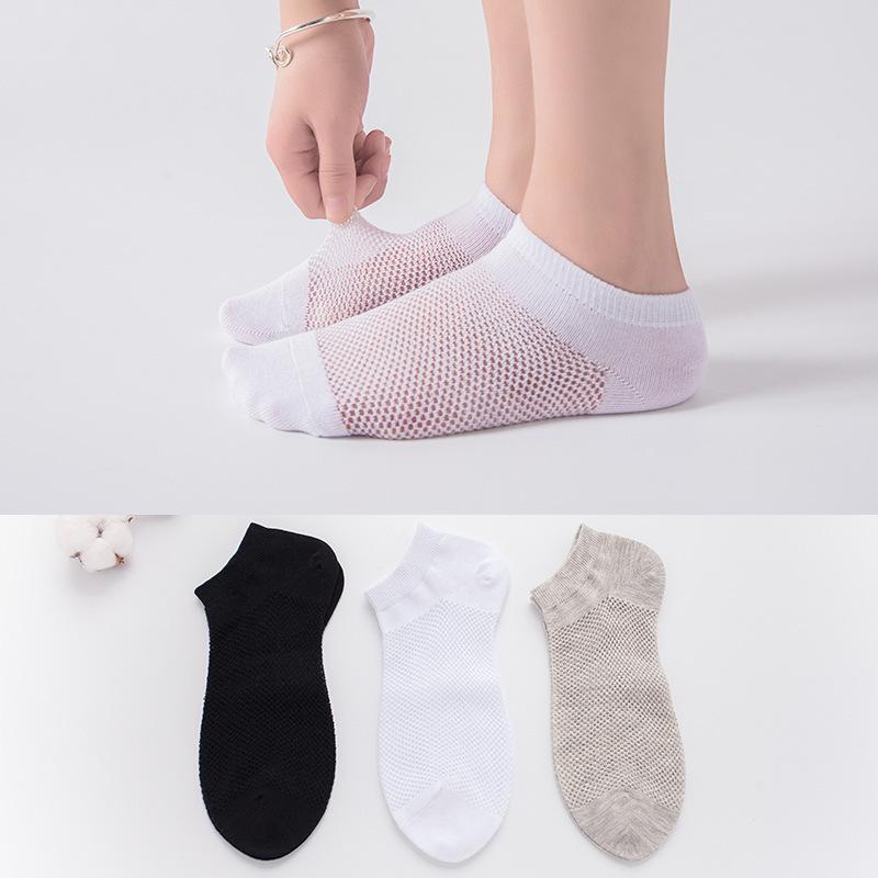 

10 Pairs Black Short Socks Summer New Big Mesh Breathable Sweat-absorbent Men's Socks Pure Cotton Women Thin Crew, Women black