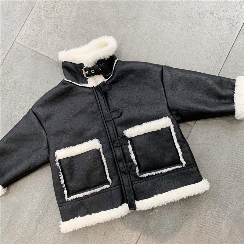 

2020 Autumn Winter New Arrival Girls Long Sleeve Coat Kids Thick Warm Fleece PU Jackets Girl Jacket Kids Clothing1, Black