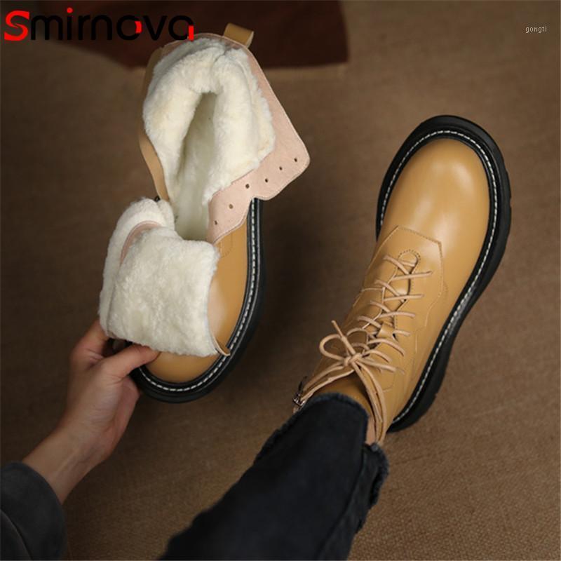 

Smirnova 2021 Snow Boots Women Wool Thick Fur Genuine Leather Shoes Lace Up Comfortable Casual Shoes Women Ankle Boots Black1, Black