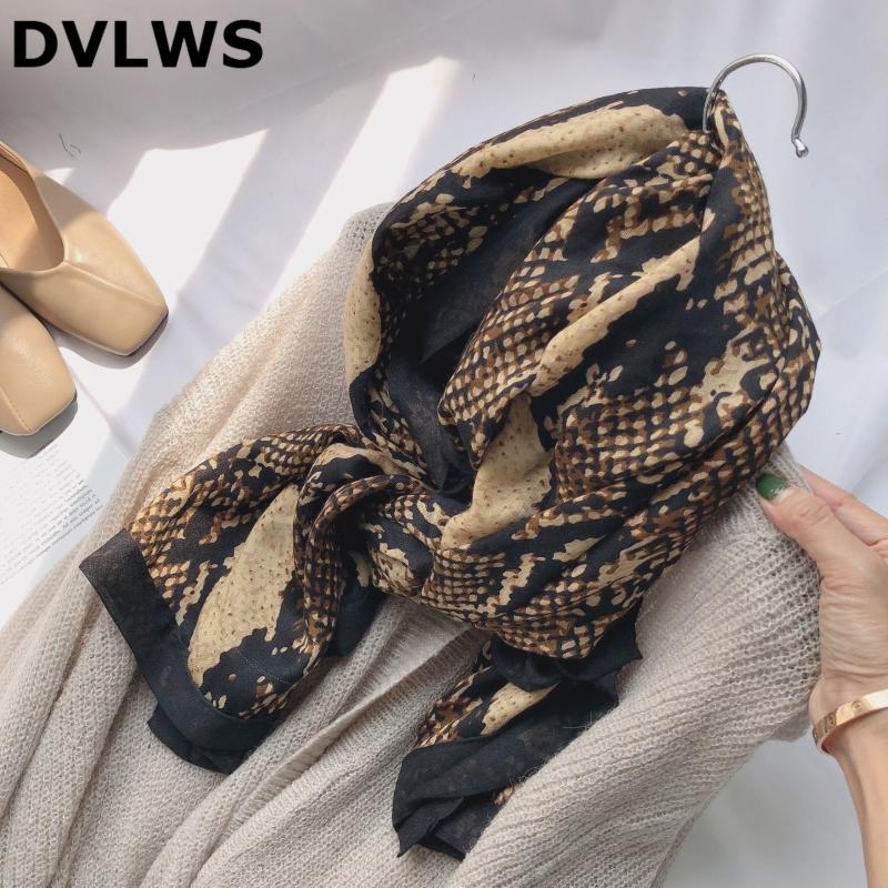 

DVLWS Fashion Autumn Winter Scarf Snake Skin Printed Head Scarf Polyester High Quality Seamed Women Hijab Scarves Band Set