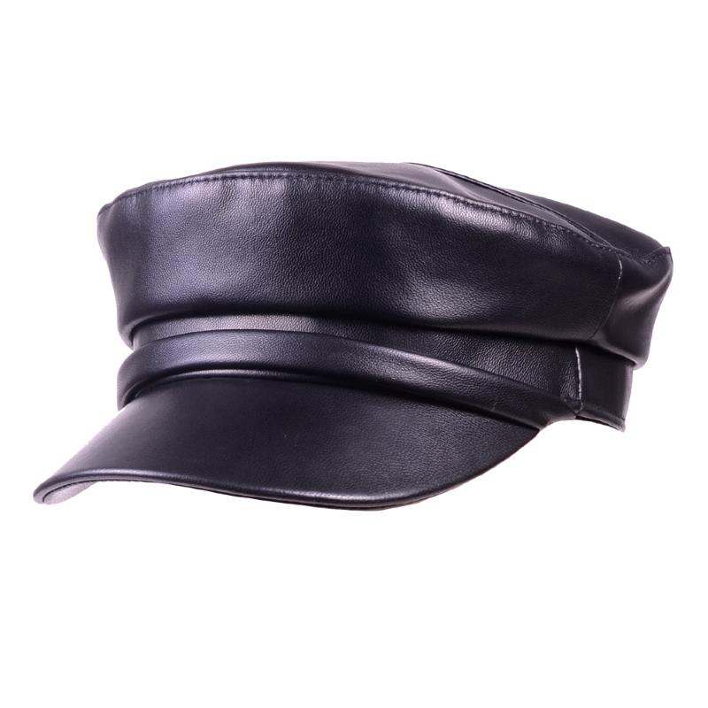 

Men's Women's Unisex Real leather Sheepskin Flat Cap Beret Naval Hat Newsboy Army/Navy Caps/Hats, Black