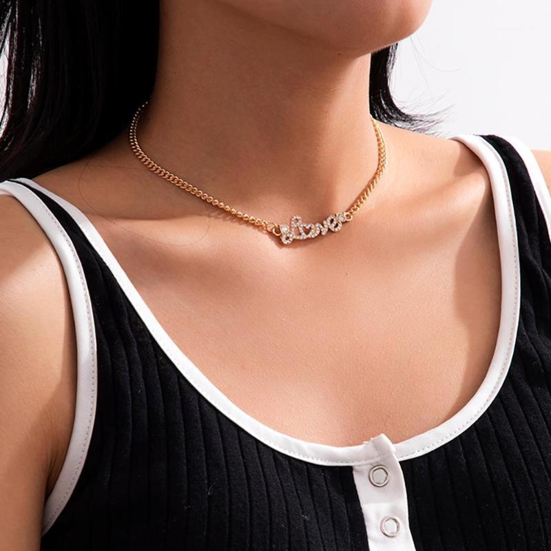 

Lacteo Vintage Rhinestone Letter Pendant Necklace Jewelry for Women Fashion Simple Minimalist Single Layer Chain Choker Necklace1
