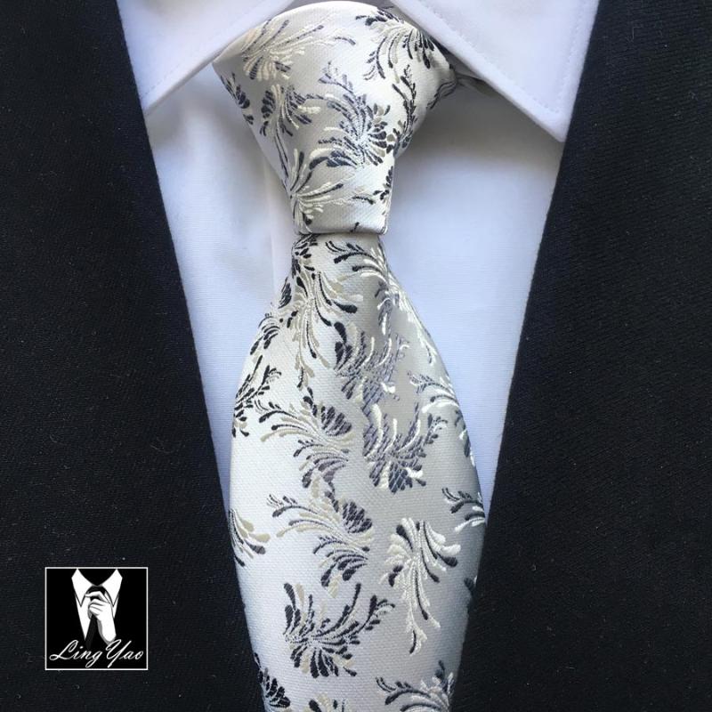 

Luxury Formal Tie 8cm Classic Paisley Necktie with Embroidery Flower Pattern