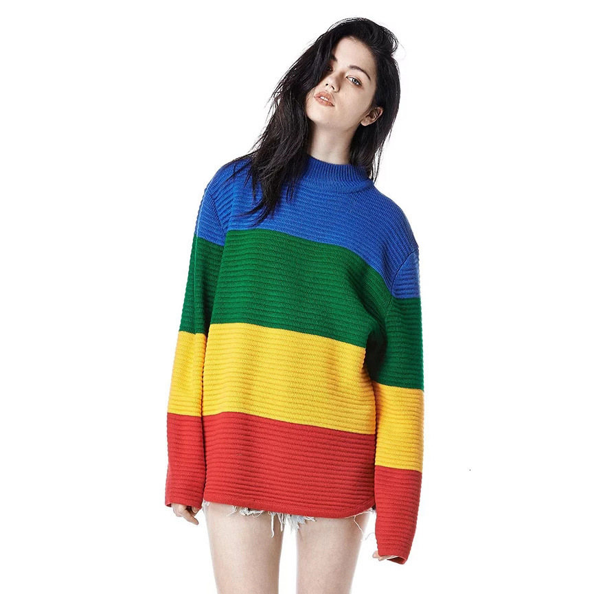 

2021 New Raiow Color Loose Pullover Women Streetwear Tops Clothes Spring Autumn Knitted Jumper Pull Femme Long Sweater Rjrg, Beige