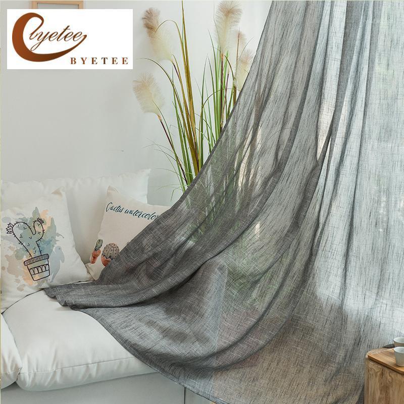 

byetee} Faux Cotton Linen Curtains for Living Dining Room Bedroom Tulle Sheer Yarn Gauze for Kitchen Transparent Tulle Drapes1, Color