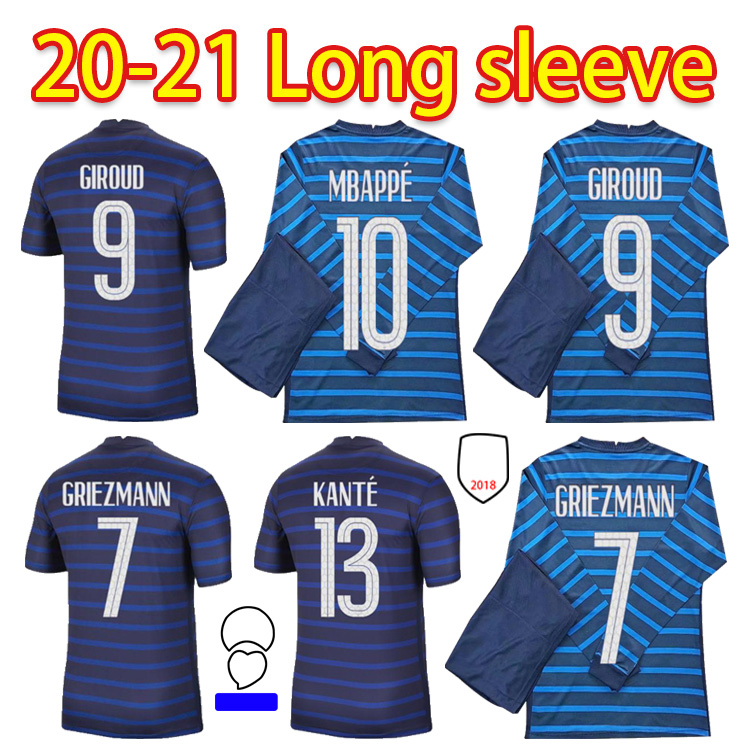 

2021 High-quality MBAPPE GRIEZMANN POGBA GIROUD KANTE jerseys 2021 Soccer jersey Long sleeve Football shirts maillot de foot men + kids kit, Home suit patch 1