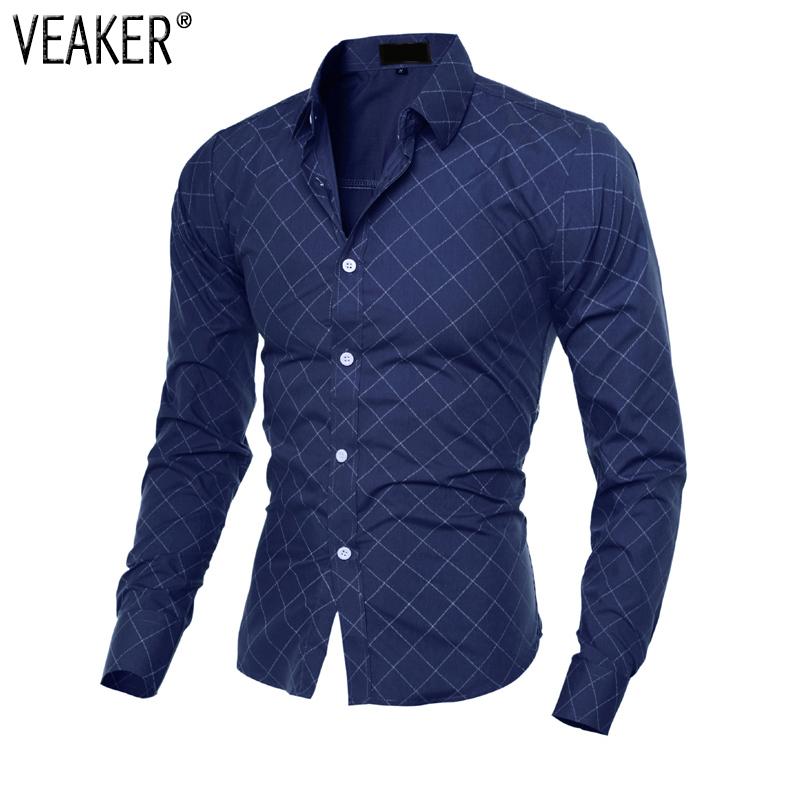 

2020 Autumn New Men's Plaid Shirt Male Slim Fit Long Sleeve Shirts Tops Men Gray Black Casual Business Shirt -2XL