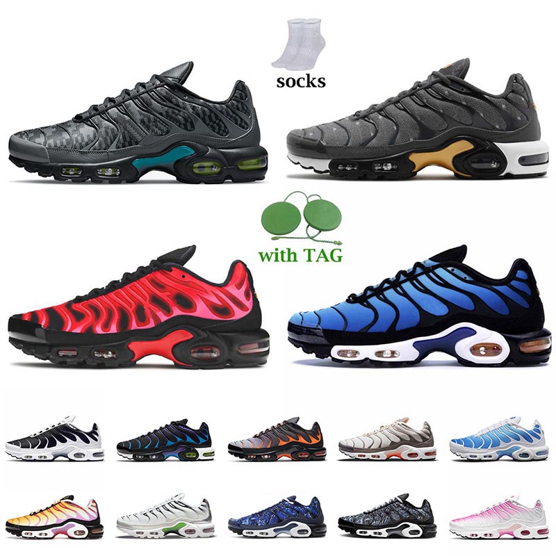 

Designer New Cushion Tn Plus OG Running Shoes Jogging Sneakers Digital Camo Metallic Gold Black White University Red Hyper Blue Mens Women TNS SE Trainers Big US 12, C23 sunset 40-46