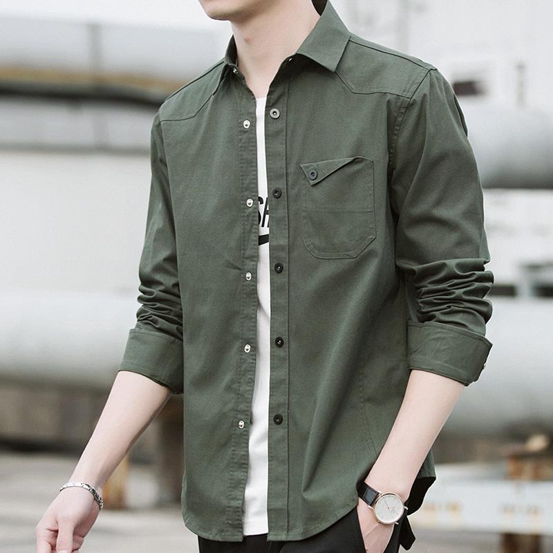 

Spring Men's Long Sleeve 95% Cotton Shirt Casual Solid Male Single Breasted Lapel Shirts Outwear Big Size 5XL A11, Black