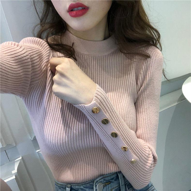 

Women 2021 Autumn Winter Basic O-neck Chic Sweater Pullover Female Long Sleeve Knitted Sweaters Slim Casual Jumper Tops S929, Black