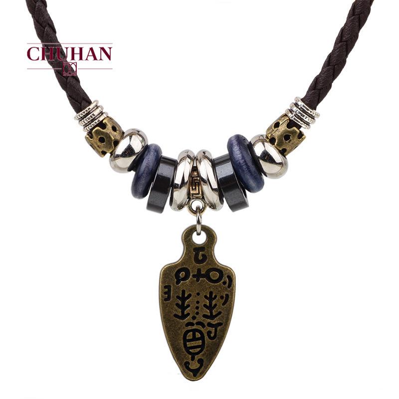 

Pendant Necklaces CHUHAN Vintage Leather Rope Chains For Men Antique Sword Necklace Woven Fashion Accessories C366