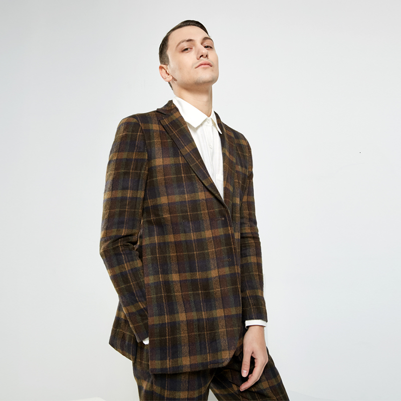 

2021 M-5xl. Spring Fall New Style Made under Original Order Retro European American Men Simple Grid Suit 7FMB, 11