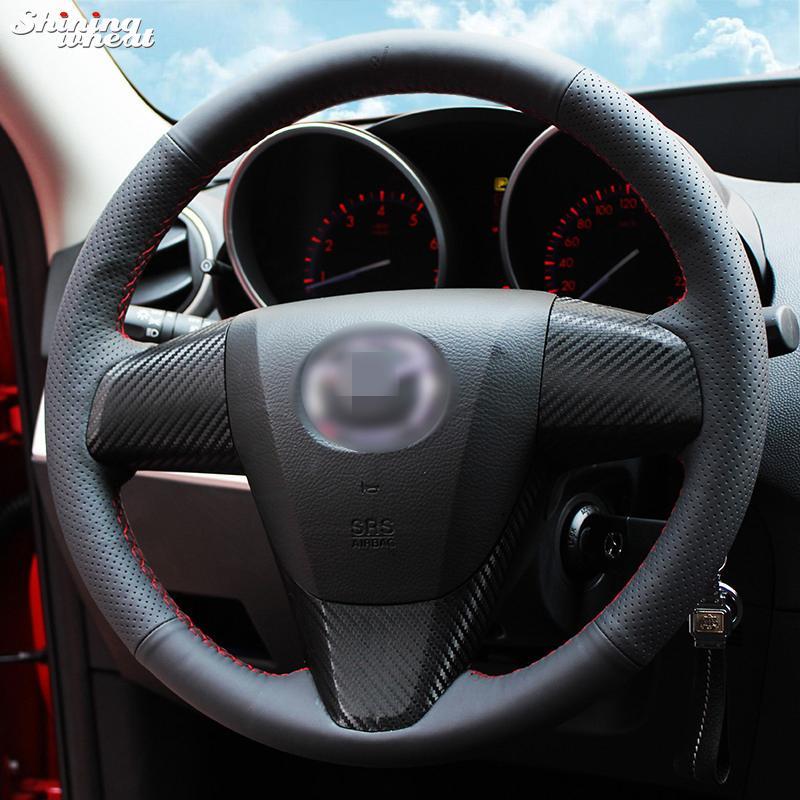 

BANNIS Hand-stitched Black Leather Steering Wheel Cover for 2011-2013 3 CX7