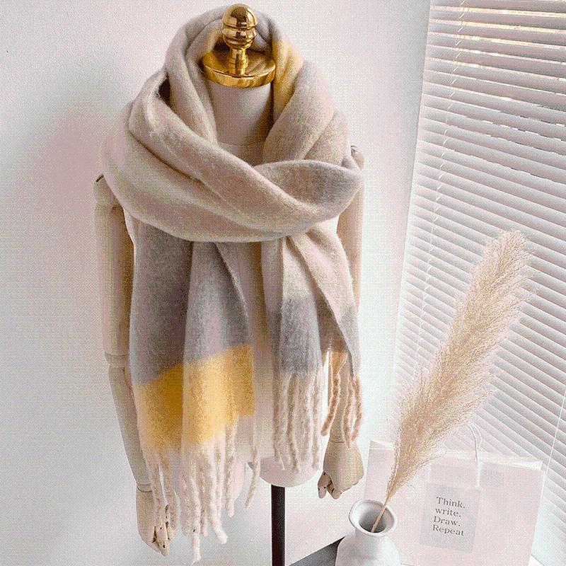 

New 2020 Winter Scarf Women Korean Tassel Plaid Cashmere Blanket Scarfs For Ladies Long Shawl Scarves Wrap MY1990