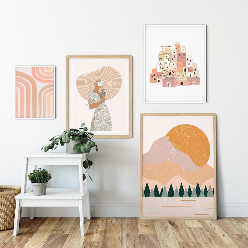 

Boho Rainbow Abstract Figure Print Boho Bedroom Decor Canvas Painting And Prints Wall Home Decor