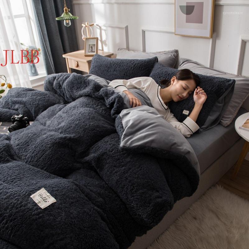 

A side Lamb Cashmere + B side Flannel fleece bedding set winter bedclothes black bed cover flat sheet pillowcase 3/4pcs 2021 New1, Modi pink