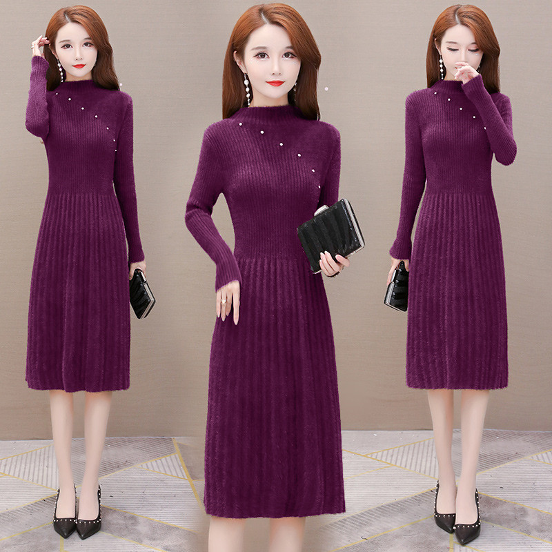 

2021 New Imitation Mink Sweater Autumn Winter Thicked Warm Knitted Female Loose Large Size Bottoming Solid Midi Es Y479 Z748, Taro purple