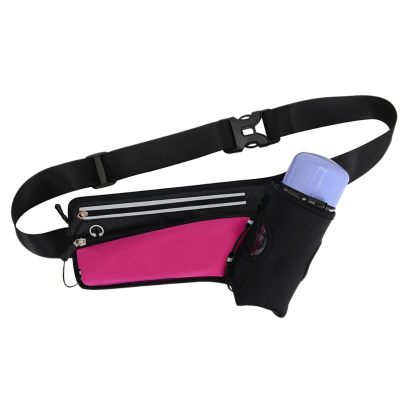 

Gym Running Pouch Reflective Belt Lightweight Headphone Hole Buckle Bottle Holder Fitness Zipper Waist Bag Adjustable Strap, Black