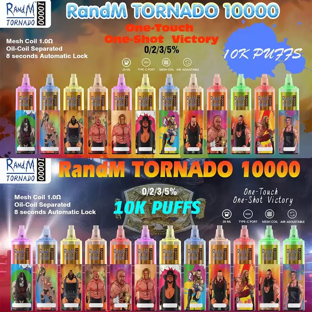 

Original RandM Tornado 10000 Puffs Disposable E Cigarette Vape Pen With Rechargeable Battery Airflow Control Mesh Coil 20ml Prefilled Pod 10K Big Vapor Kit