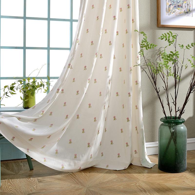 

Curtains for Living Room Artificial Cotton Embroidered Curtains Fabric Embroidered Organza Floral, Tulle