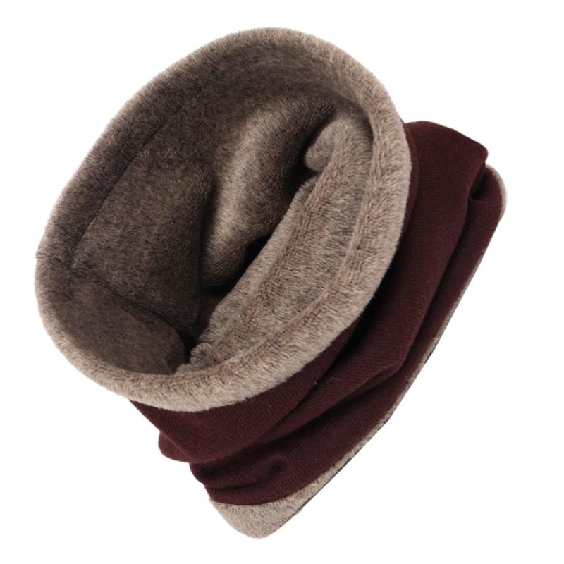 

Multifunctional Plush Scarf Winter Hat Adjustable Neck Warmer Circle Scarf Drawstring Cashmere Lined Neckerchief, Brown