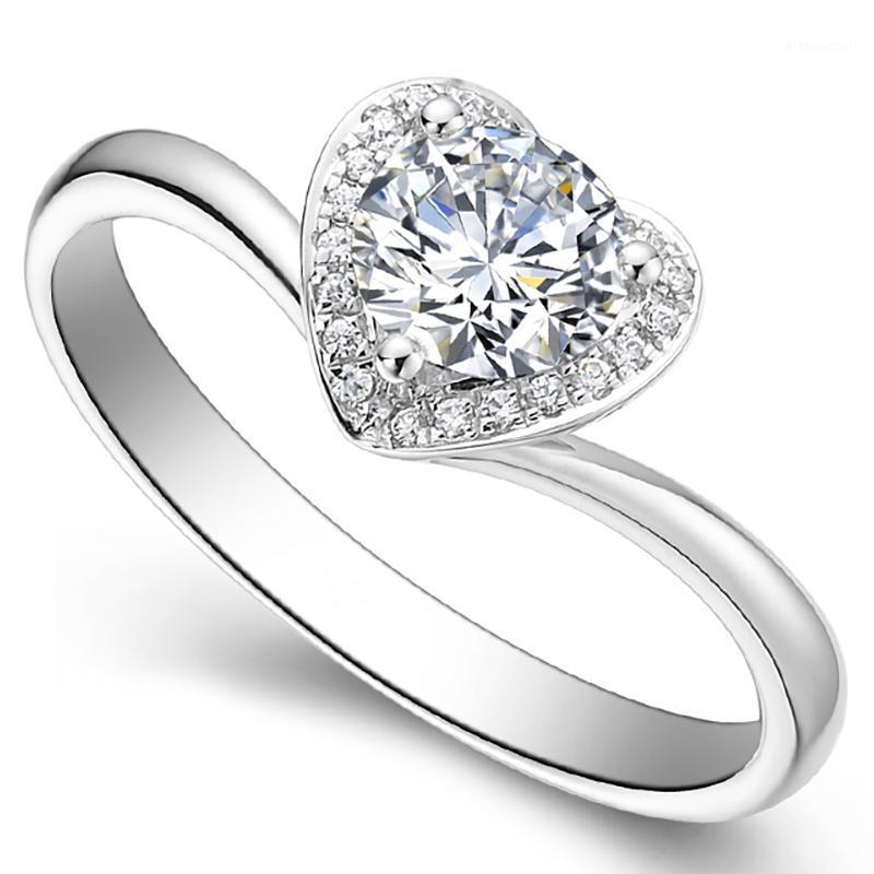 

Cluster Rings 18K Au750 White Gold Ring Women Wedding Anniversary Engagement Party Heart Moissanite Diamond Elegant Romantic Trendy, Golden;silver