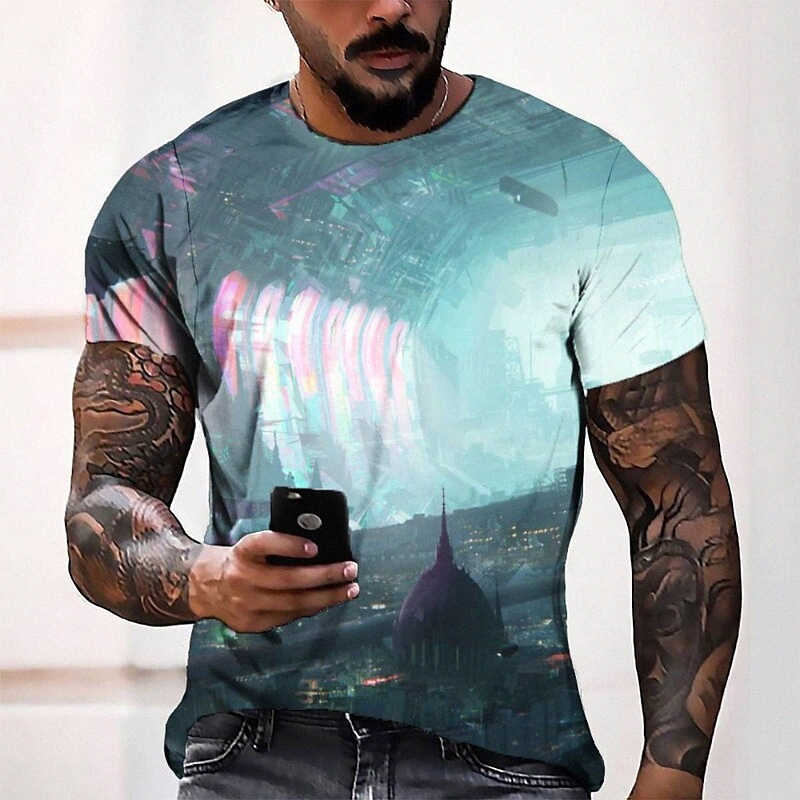 Men's Tee T shirt 3D Print Graphic Round Neck Casual Daily 3D Print Short Sleeve Tops Fashion Designer Cool Comfortable Blue 60R3#