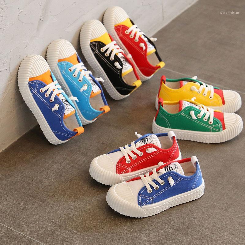 

2020 children Color matching canvas shoes Elastic band student shoes for boys girls Soft bottom sneakers canvas for kids1, 305 double blue