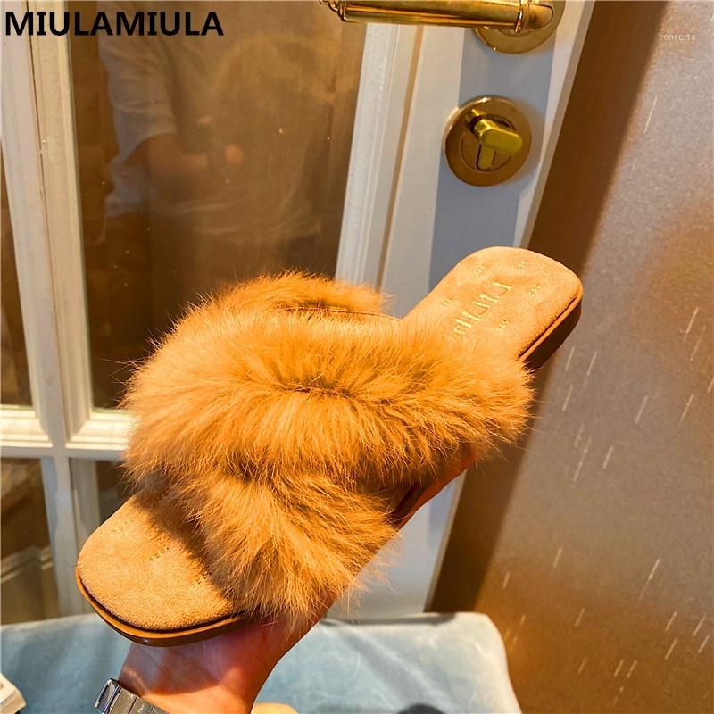 

MIULAMIULA Brand Design 2020 Korean Hot Fashion Soft Hair Fur Slippers Flat Slides Slip-on Loafers Mules Flip Flops Women Casual1, Black