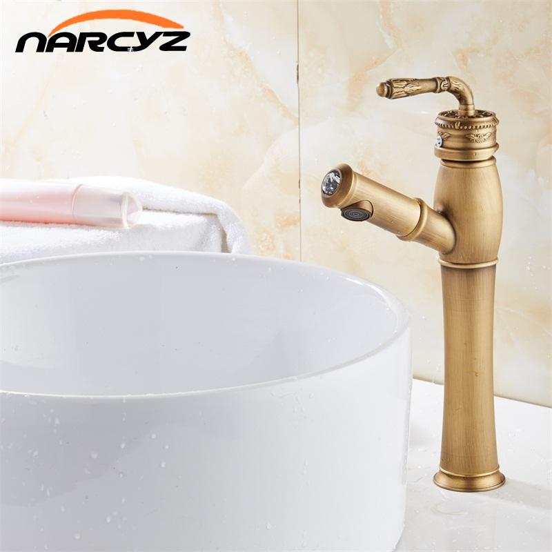 

Bathroom Basin Antique color Faucet Water Tap Pull Out Spray Nozzle Solid Brass Single Handle Hot Cold Water Tap Mixer XT929