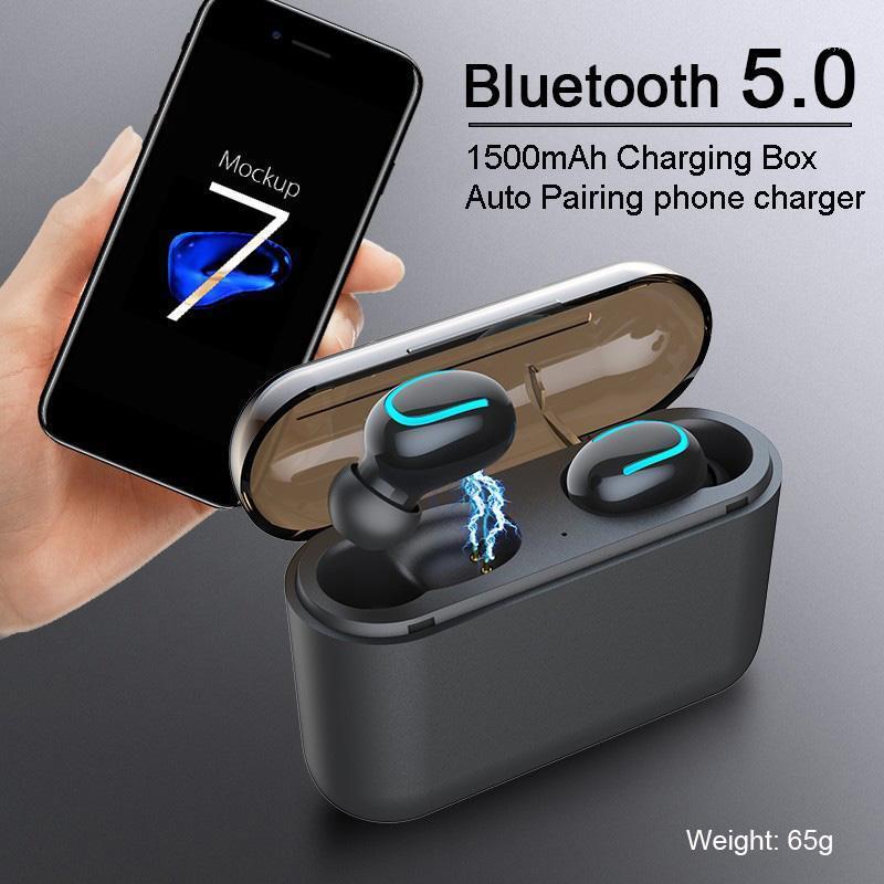 

Bluetooth 5.0 Earphones TWS Wireless Earphones Twins And Single Earbuds Headset 5D Stereo Headphone Charging Case Fone De Ouvido1, Black