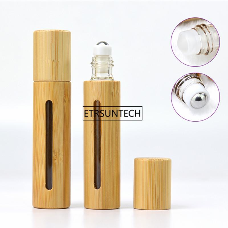 

50pcs 10ML Bamboo Roll On Bottle With Roller Glass Cosmetic Container Portable Eye Essential oil Massage Roller Ball Tube F2935