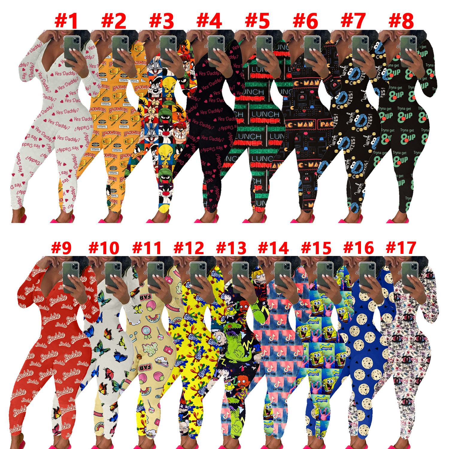 

Women' Jumpsuits Autumn 2022 Halloween Sexy Deep V-neck Digital Printing Long Sleeve Button Up One-piece Pants Women The New Listing, Blue and yellow 15